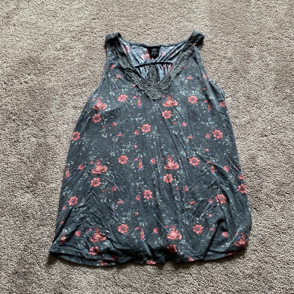 Torrid Floral Sleeveless Top Flowy Swing Tank Lace Trim V Neck Boho Plus SIZE 0X